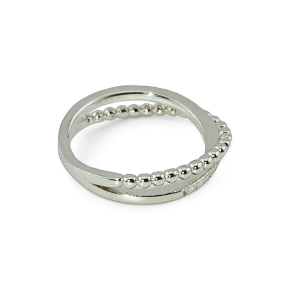 Sterling Silver 925 Overlap Beads CZ Ring - Picture 3 of 5
